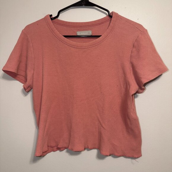 Everlane Waffle Knit Tee Size M Dusty Rose Short Sleeve Scalloped Hem Top - Picture 2 of 5